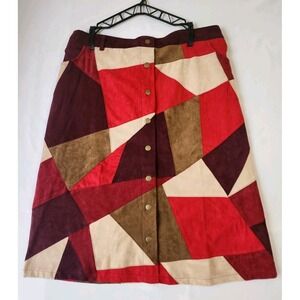 Curations XL Faux Suede Patchwork Geometric Midi Skirt Elastic Waist NWT